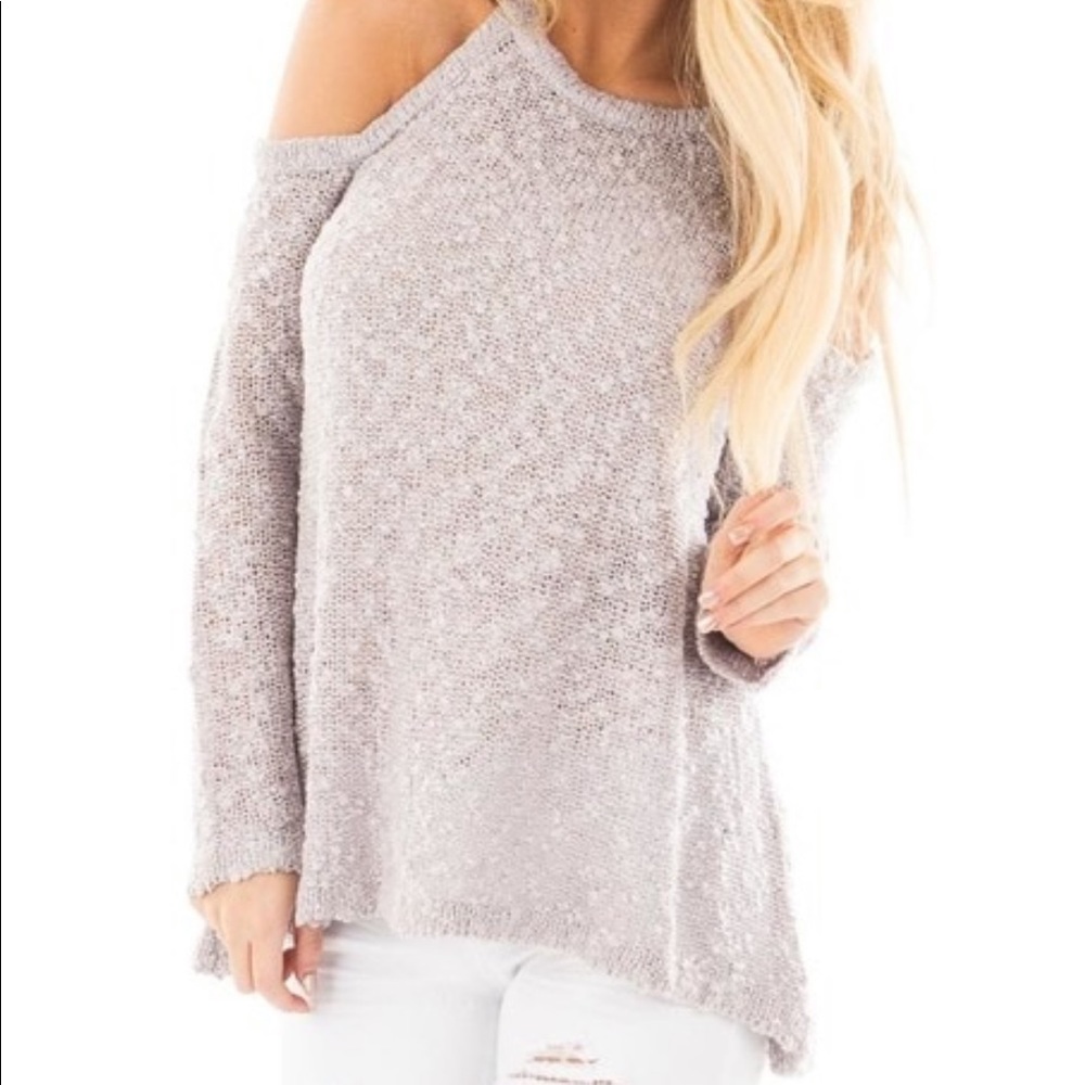 NWT Heather Gray Cold Shoulder Lace Up Sweater